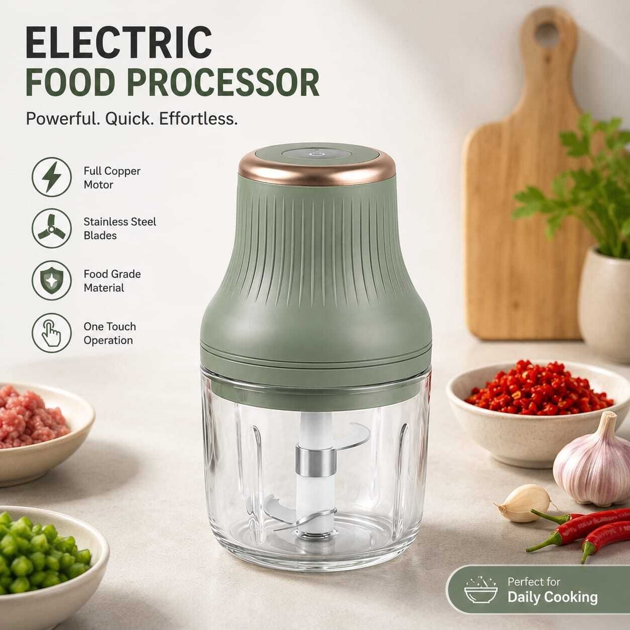b-monk B-Monk® Portable Electric Food Chopper |Copper Motor |One-Touch Operation(Green) Electric Vegetable & Fruit Chopper-picture-24
