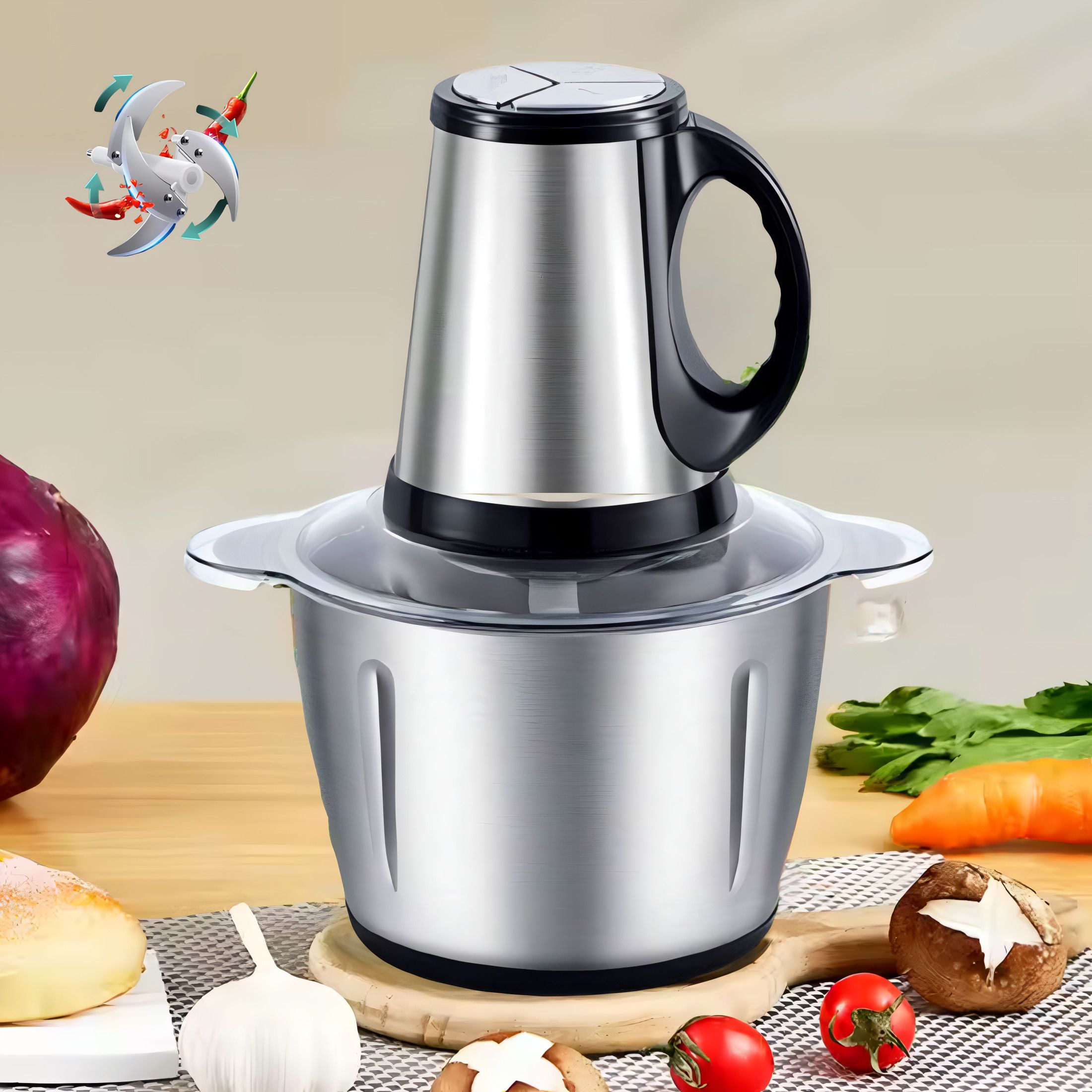 3L Stainless Steel Electric Meat Grinder With Bowl for Kitchen– 3-Speed Control 300 W Food Processor