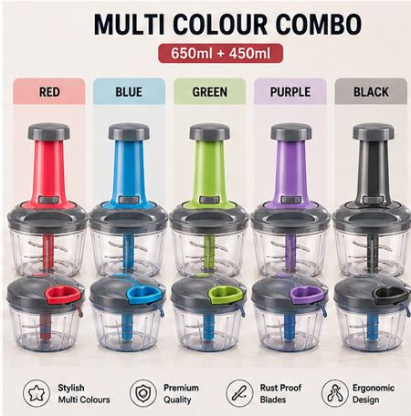 multi colour combo pack 650ml and 450ml hand chopper Electric Vegetable & Fruit Chopper-image-1