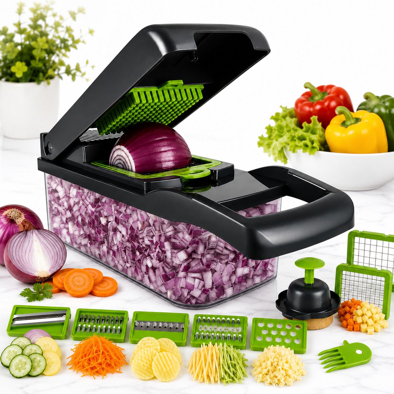 14-in-1 Multifunction Vegetable Chopper with Storage Container Electric Vegetable & Fruit Chopper-image-44