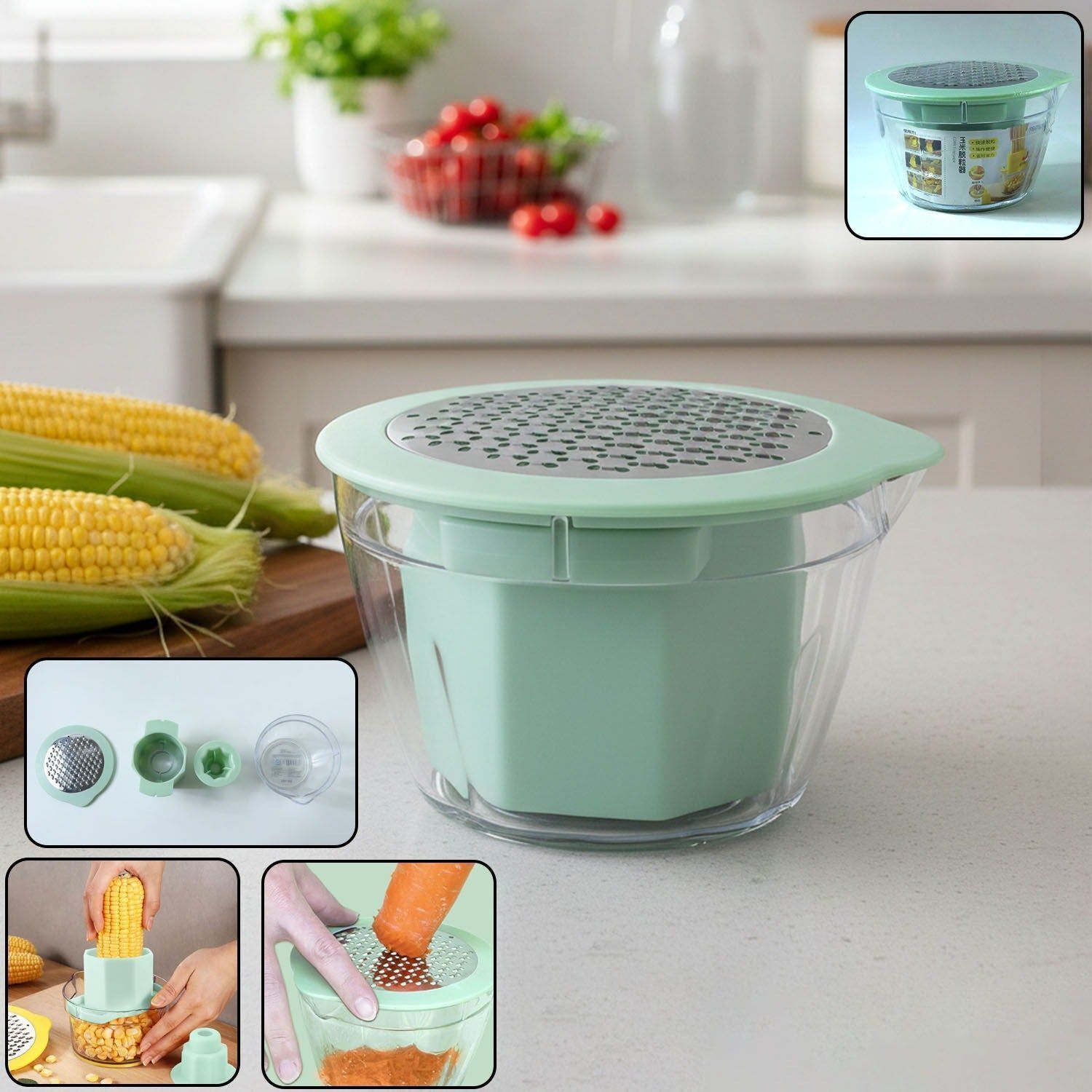 Multipurpose Manual Vegetable Grater with Storage Bowl and Corn Stripper Electric Vegetable & Fruit Grater & Slicer