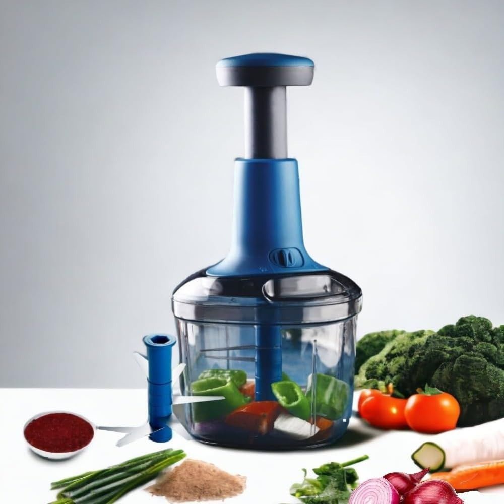 vinzesta enterprises Manual Chopper 4 Stainless Steel Blades | 1000ML Hand Press Vegetable Cutter Electric Vegetable & Fruit Chopper-picture-32