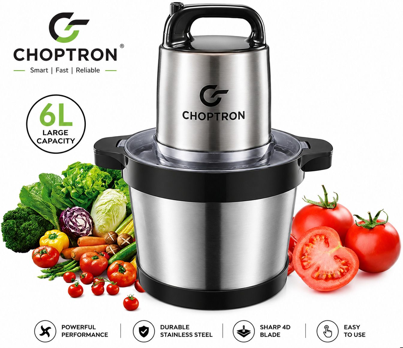 6L Electric Food Chopper with Stainless Steel Bowl & 4D Blades Electric Vegetable & Fruit Chopper-image-9