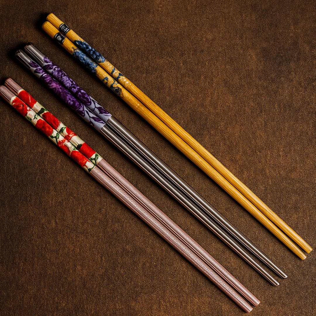 Eating, Training, Cooking, Decorative Stainless Steel, Bamboo Chinese, Korean, Japanese, Vietnamese Chopstick