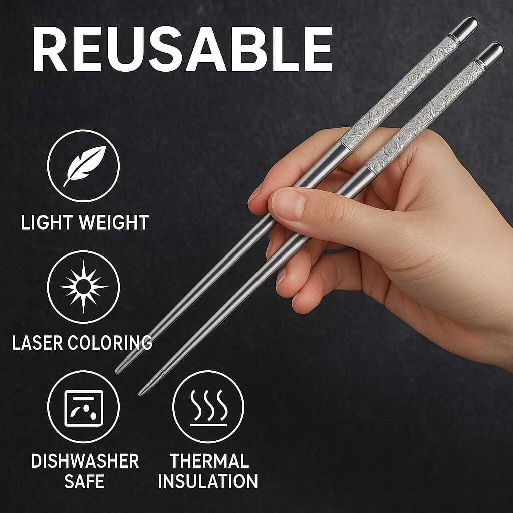 Cooking, Decorative, Eating, Training Stainless Steel Chinese, Japanese, Korean, Vietnamese Chopstick-image-45