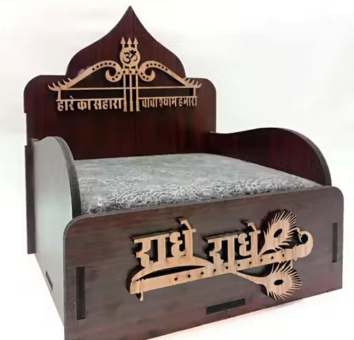 Radha Krishna Wooden Pooja Singhasan (Temple Throne) Wooden All Purpose Chowki-image-4