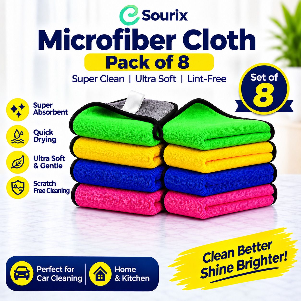 sourix Premium 500 GSM Microfiber Cleaning Cloth Pack of 8 Thick,Soft for Home & Car Wet and Dry Microfiber Cleaning Cloth-picture-26