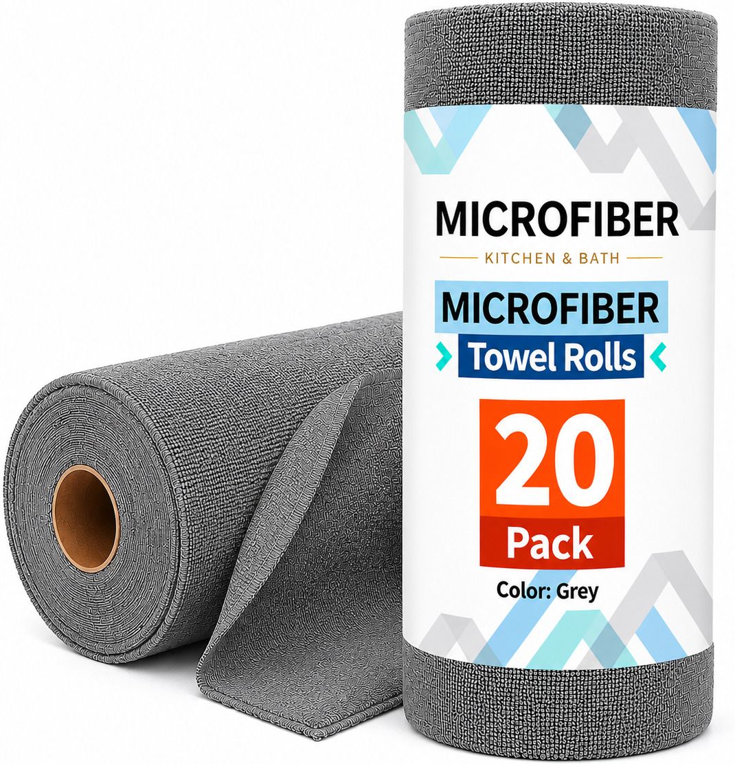 Microfiber Cleaning Cloth Roll Pack of 20 Grey Reusable Towels Wet and Dry Microfiber Cleaning Cloth-image-34