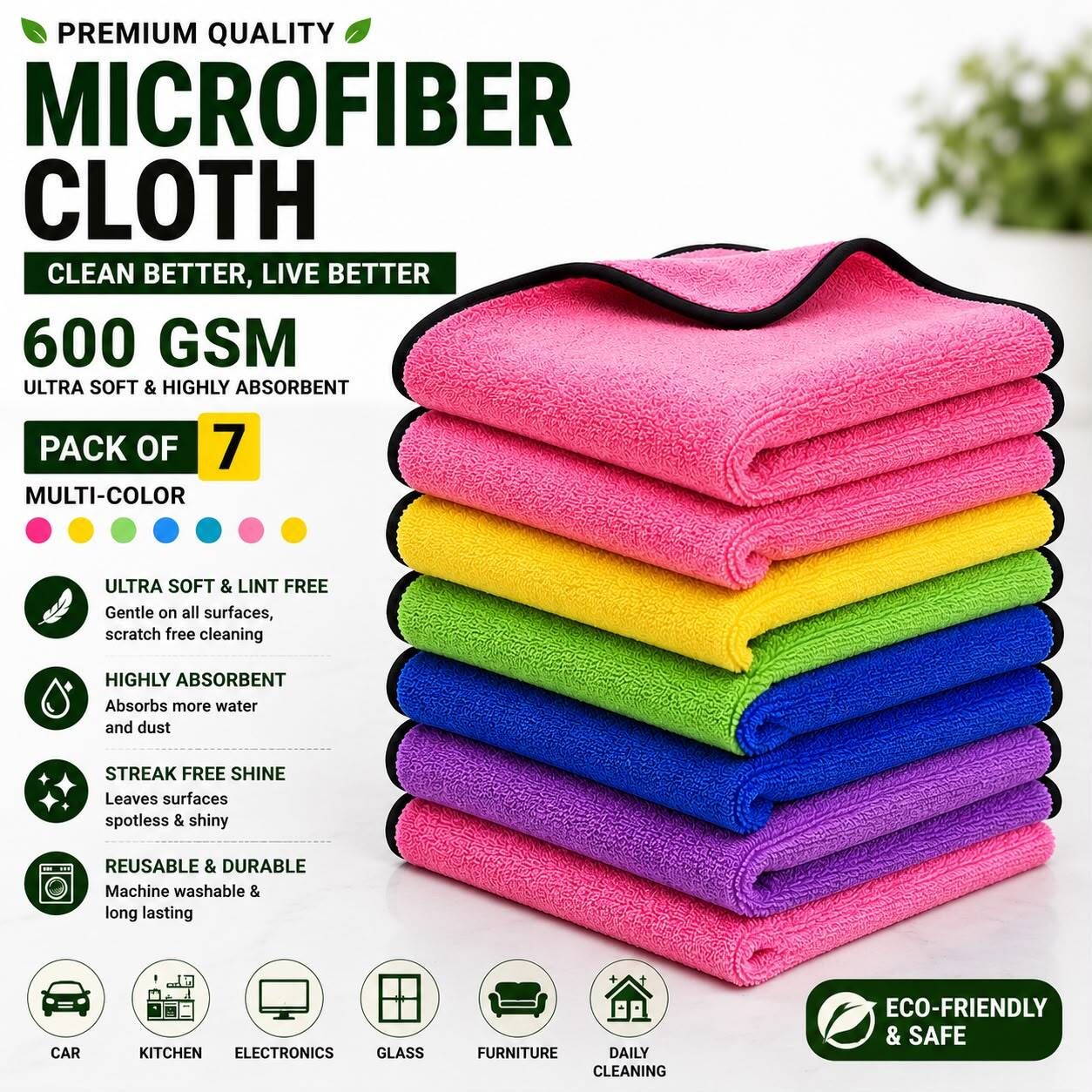 600 GSM Microfiber Cleaning Cloth Pack of 7 Ultra Absorbent for Car Home Kitchen Dry Microfiber Cleaning Cloth-image-19