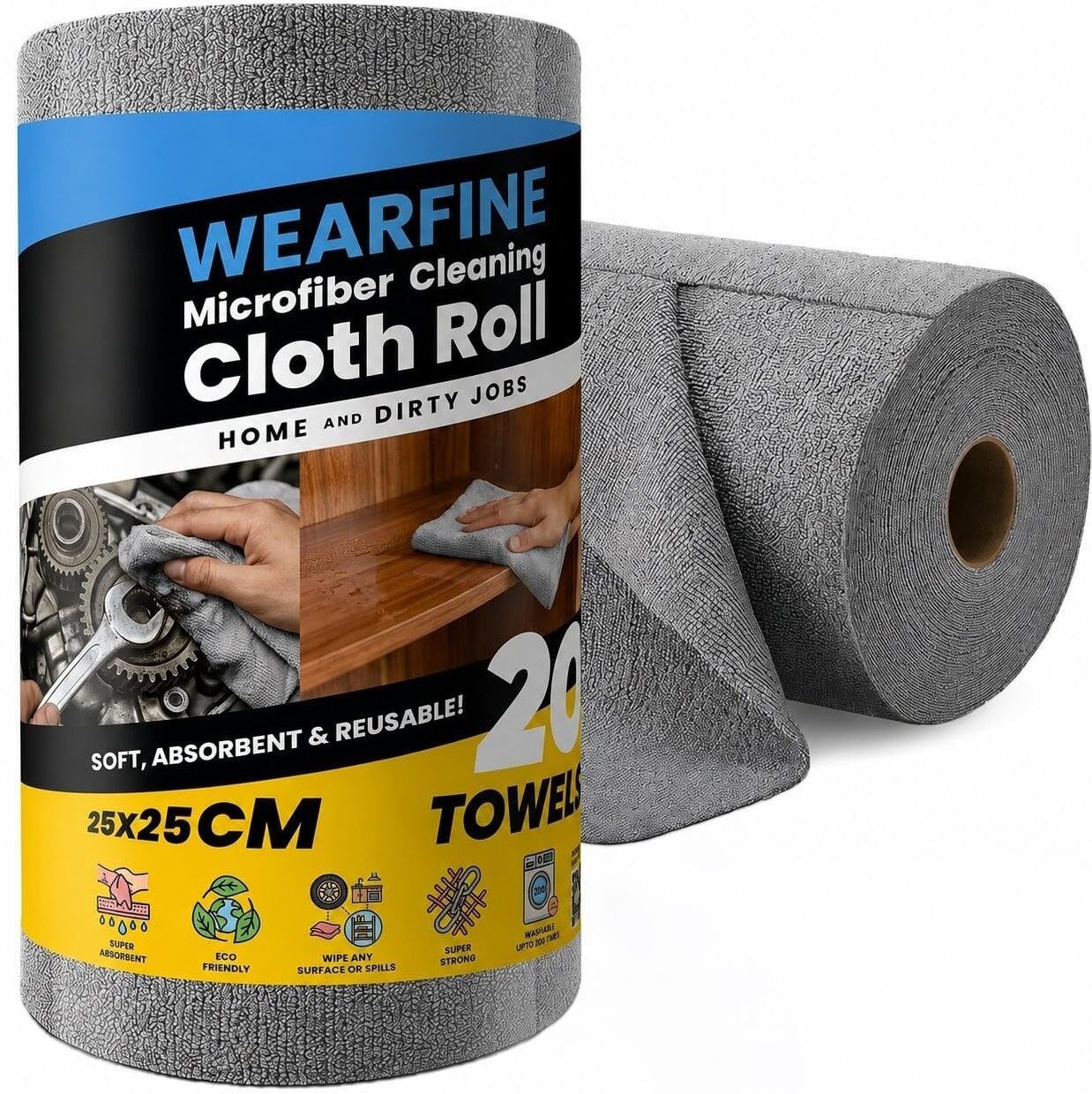 wearfine Microfiber Cleaning Cloth Roll 20Pcs, 4000 Times Washable -Towel Roll Wet and Dry Cotton Cleaning Cloth-picture-16