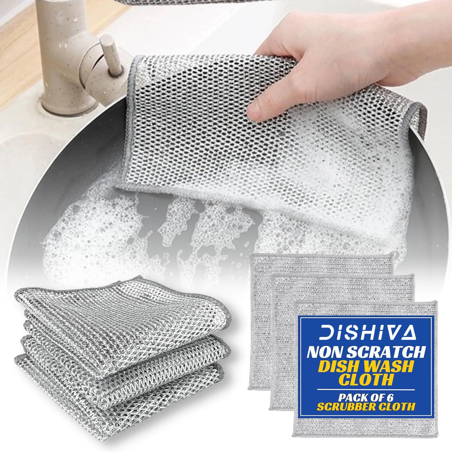 Pack of 6 Non-Scratch Wire Dish Wash Cloth Multipurpose Wire Dishwashing Rags Wet and Dry Nylon Cleaning Cloth-image-20
