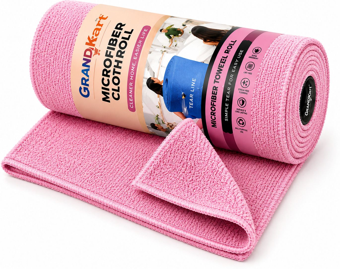 Grandkart Premium Microfiber Cloth Roll - Pink (20 sheets 25x25 cm) Wet and Dry Microfiber Cleaning Cloth-image-35
