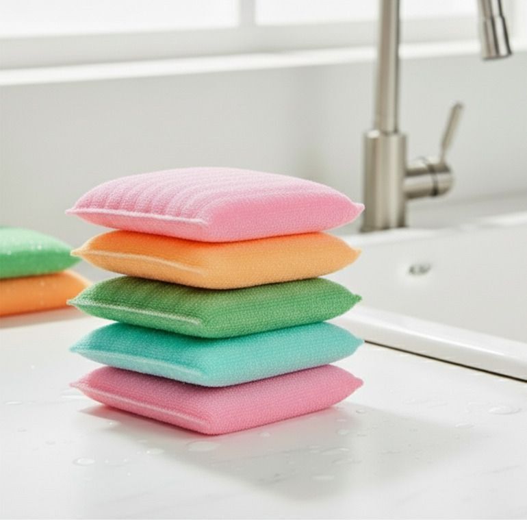 Kitchen Scrubber for Dish/Utensils/Tiles Cleaning Scrub Pad Multicolor Free Size Wet and Dry Sponge, Microfiber Cleaning Cloth-image-2