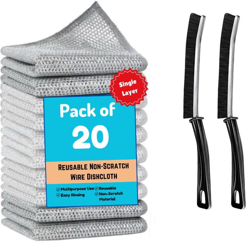 Wire Dishwash Cloth & Gap Cleaning Brush for Kitchen, Easy Rinse, Reusable Wet and Dry Nylon Cleaning Cloth-image-31