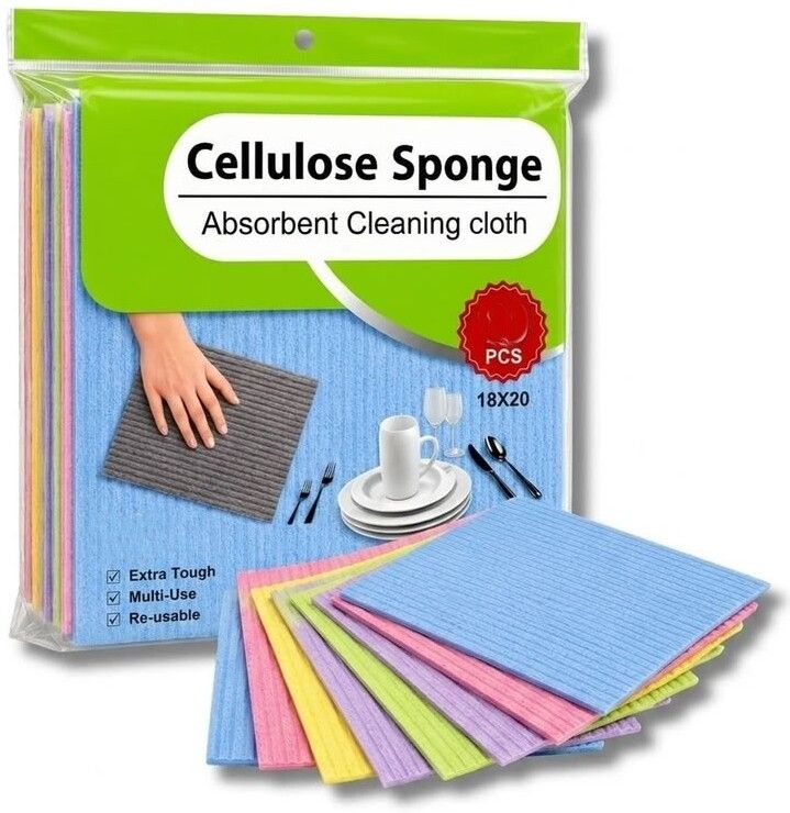 5PCS Reusable Sponge Wipes- Multi-Purpose Kitchen Cleaning Cloths Wet and Dry Cotton, Sponge Cleaning Cloth-image-10