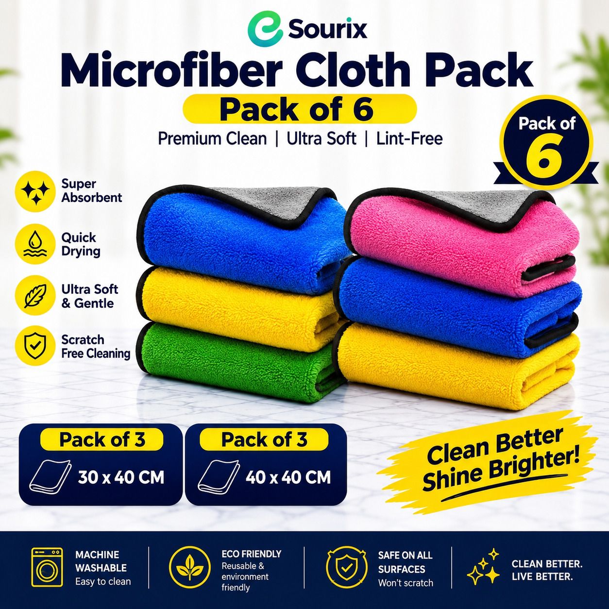 sourix Premium 500 GSM Microfiber Cleaning Cloth Multi Pack of 6 Thick,Soft, Home & Car Wet and Dry Microfiber Cleaning Cloth-picture-31