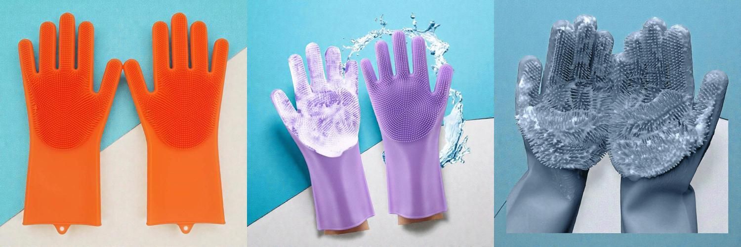 ultrachoice Silicone Dishwashing Reusable Cleaning Scrubber Gloves285 Wet and Dry Disposable Glove Set-picture-5