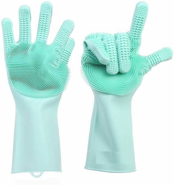 ultrachoice Silicon Dish Washing Gloves- hand gloves for dish washing (Multicolour, 1 Pair) Wet and Dry Glove-picture-2