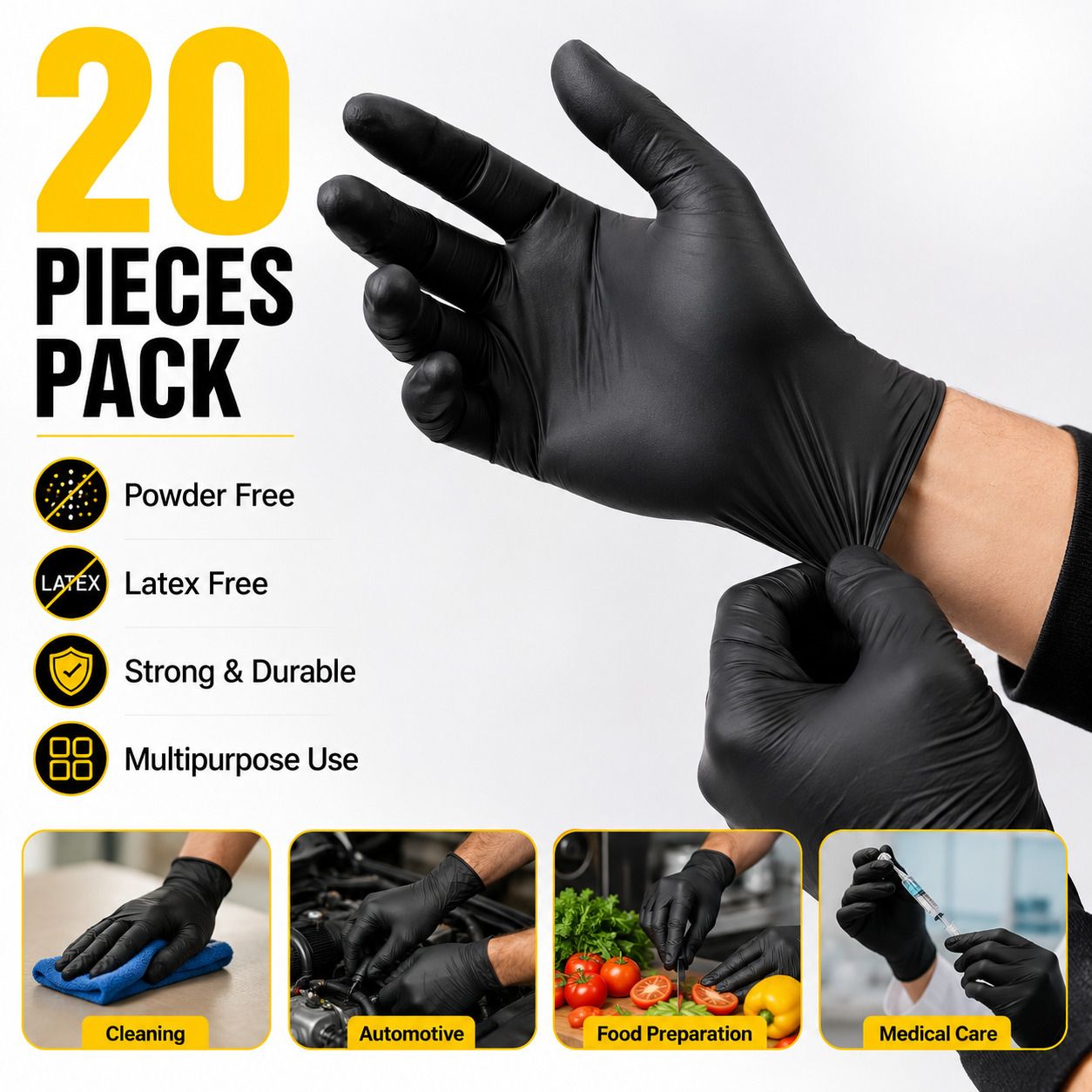 20 Piece Disposable Black Nitrile Gloves Wet and Dry Disposable Glove Set-image-16