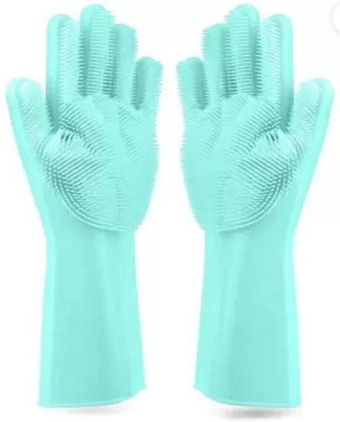 Silicon Gloves- washing gloves for women (Multicolour, 1 Pair) Wet and Dry Glove-image-1