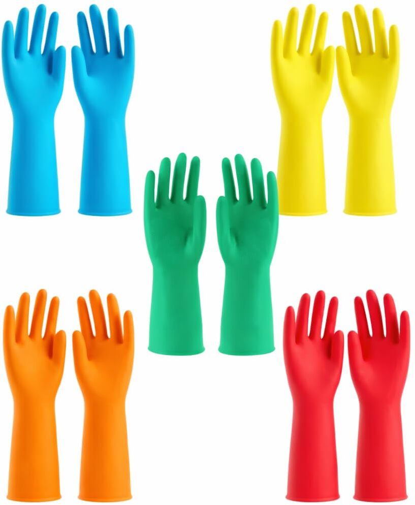 5 Pair Reusable Rubber Cleaning Waterproof Household Kitchen Rubber Safety Gloves-image-20