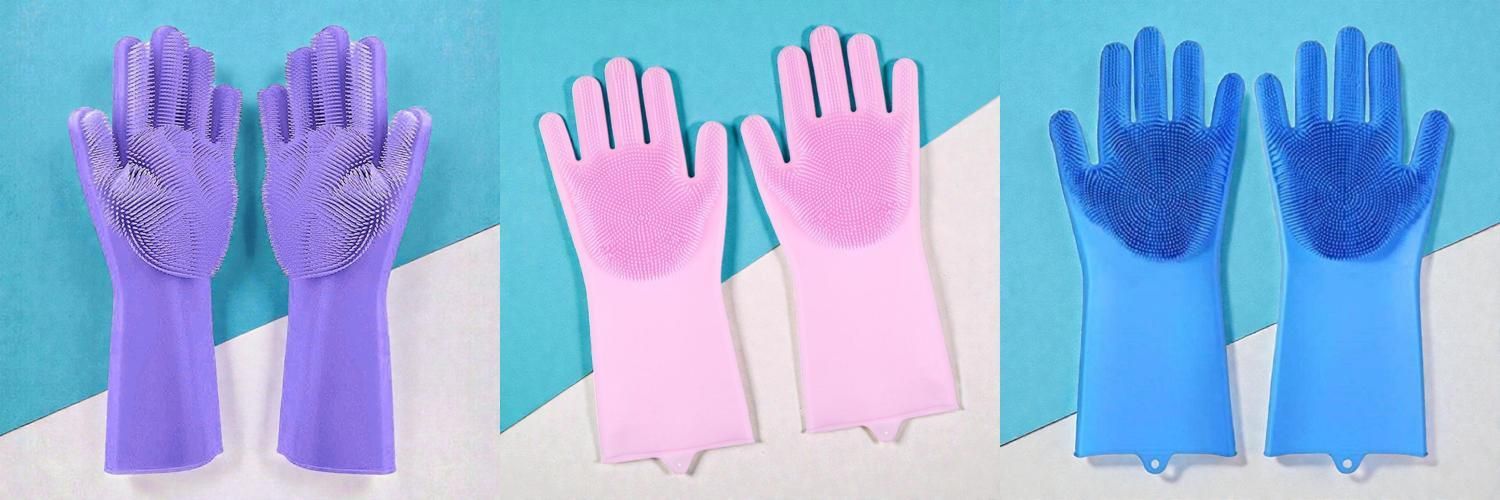 ultrachoice Silicone Dishwashing Reusable Cleaning Scrubber Gloves285 Wet and Dry Disposable Glove Set-picture-3