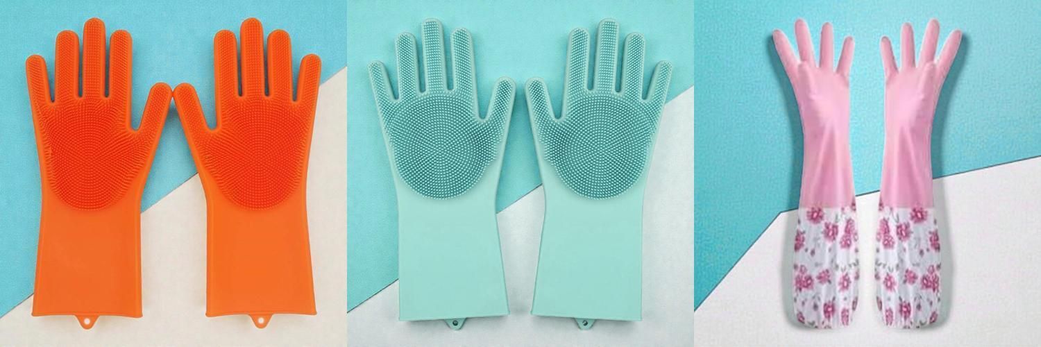 Silicone Dishwashing Reusable Cleaning Scrubber Gloves285 Wet and Dry Disposable Glove Set-image-12