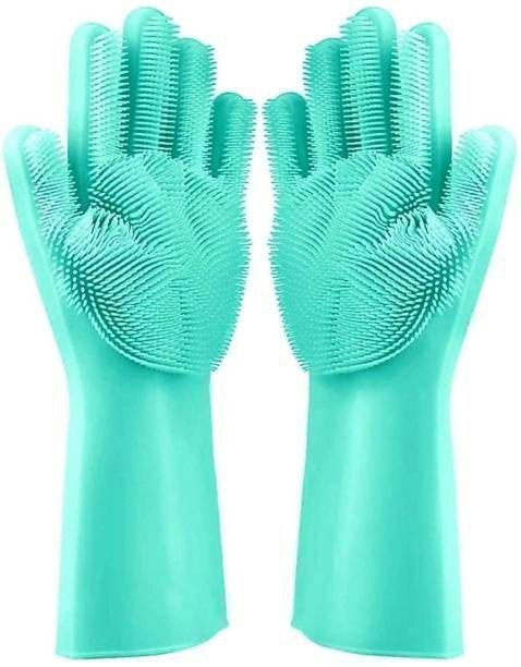 Silicon Gloves- hand gloves for dish washing (Multicolour, 1 Pair) Wet and Dry Glove-image-9