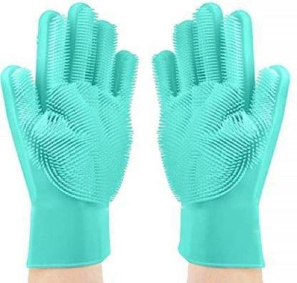 Silicon Gloves- hand gloves for kitchen dish washing (Multicolour, 1 Pair) Wet and Dry Glove-image-10