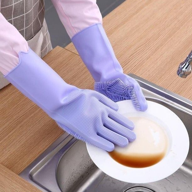 Silicon Gloves- hand gloves for kitchen dish washing (Multicolour, 1 Pair) Wet and Dry Glove-image-44