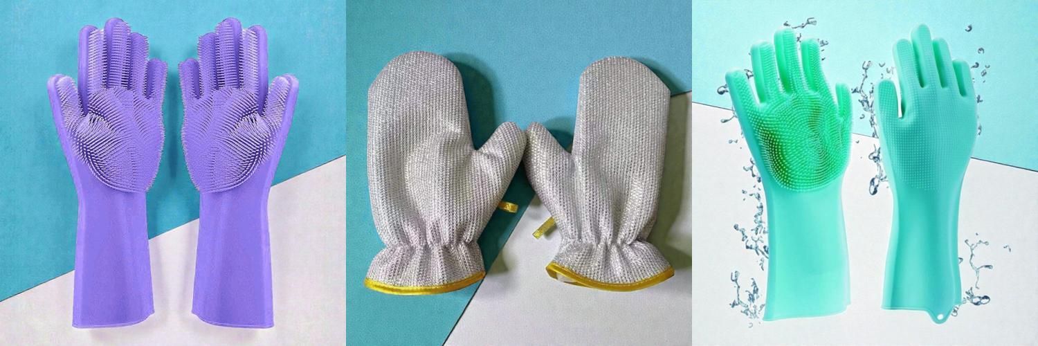 Silicone Dishwashing Reusable Cleaning Scrubber Gloves285 Wet and Dry Disposable Glove Set-image-14