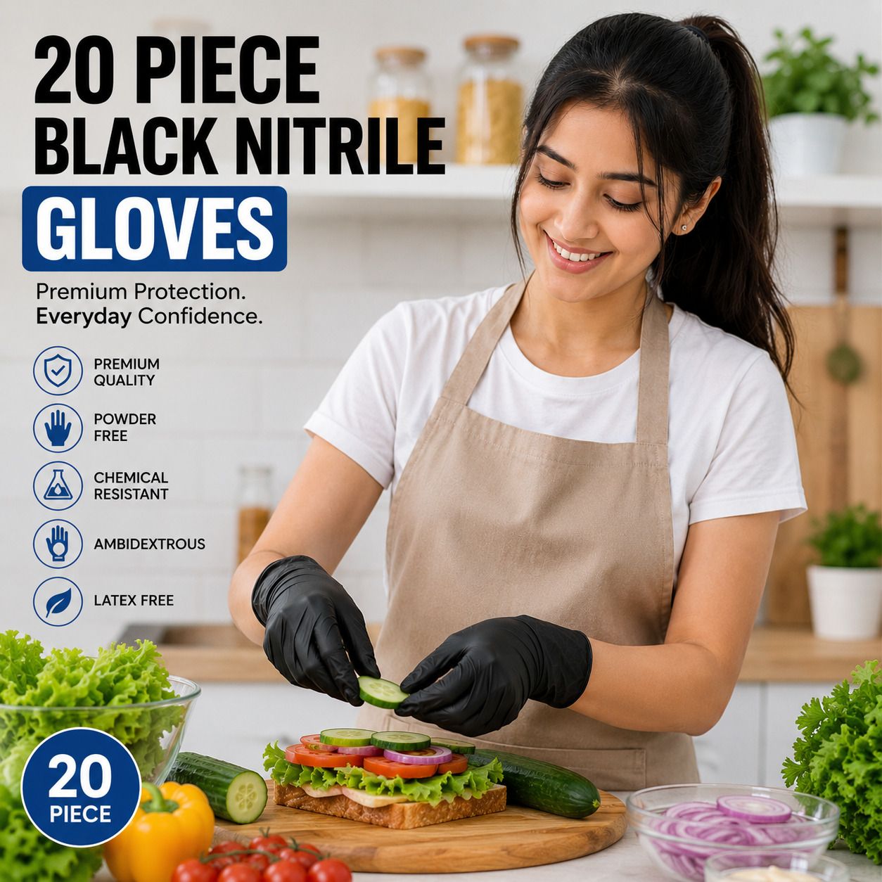 20 Piece Black Nitrile Disposable Gloves Cooking, Cleaning gloves Wet and Dry Disposable Glove Set-image-14