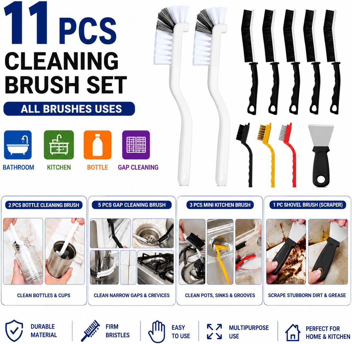 ZTOCOZ 11 PCS Cleaning Brush Set for Kitchen & Bathroom & Bottle & Gap Cleaning Brush for Computers-image-32
