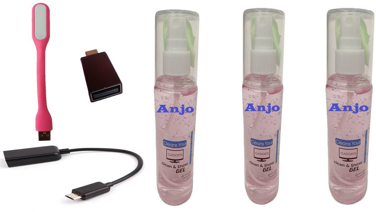 ANJO 6 in 1 Combo 3 Cleaning Gel 100ml With Cloth, USB Light, OTG Micro & Type C to A for Laptops, Mobiles, Computers, Gaming-image-47