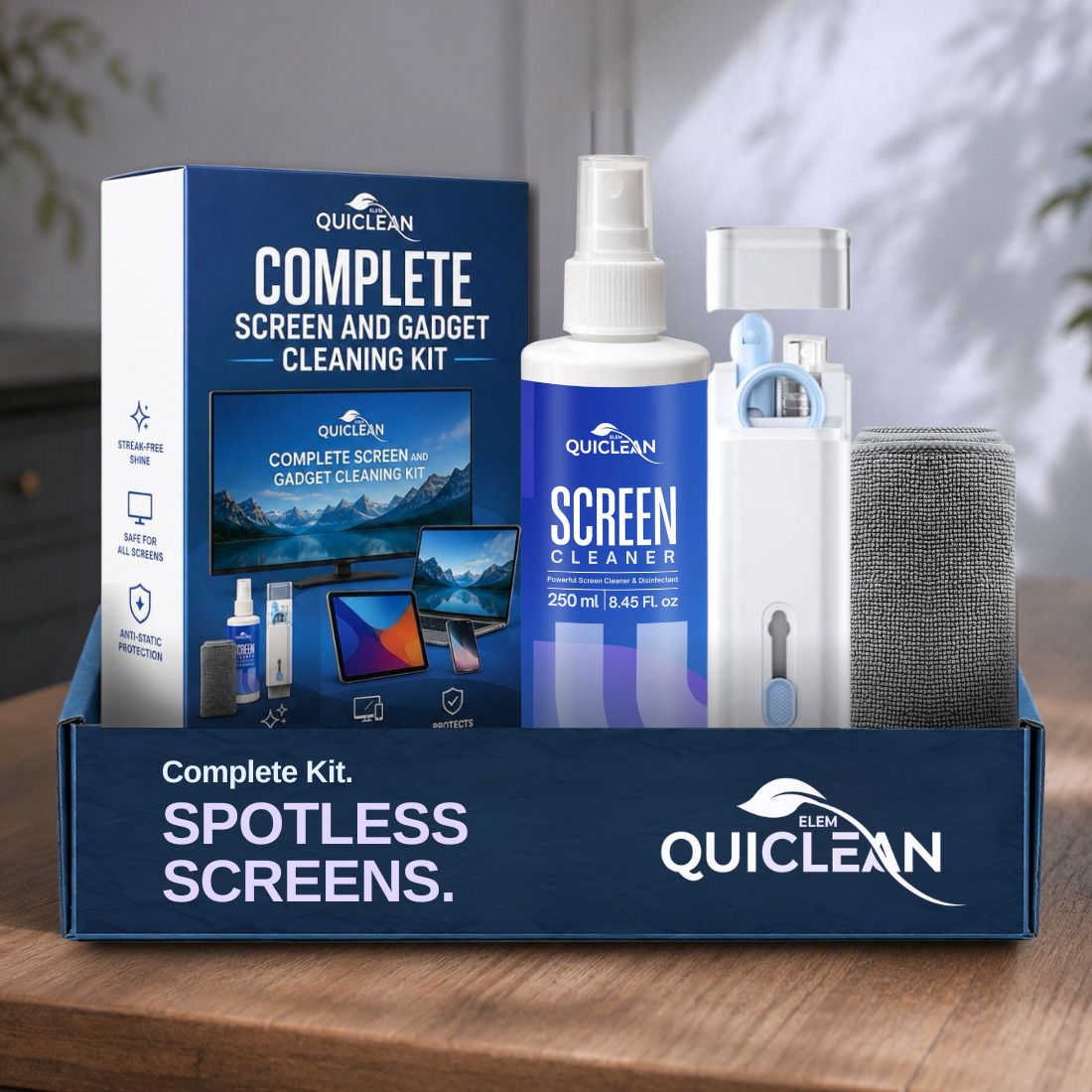 QUICLEAN Laptop & Mobile Screen Cleaner Spray With Microfibercloth & 7-in-1 Cleaning tool for Computers, Mobiles, Laptops, Gaming-image-0