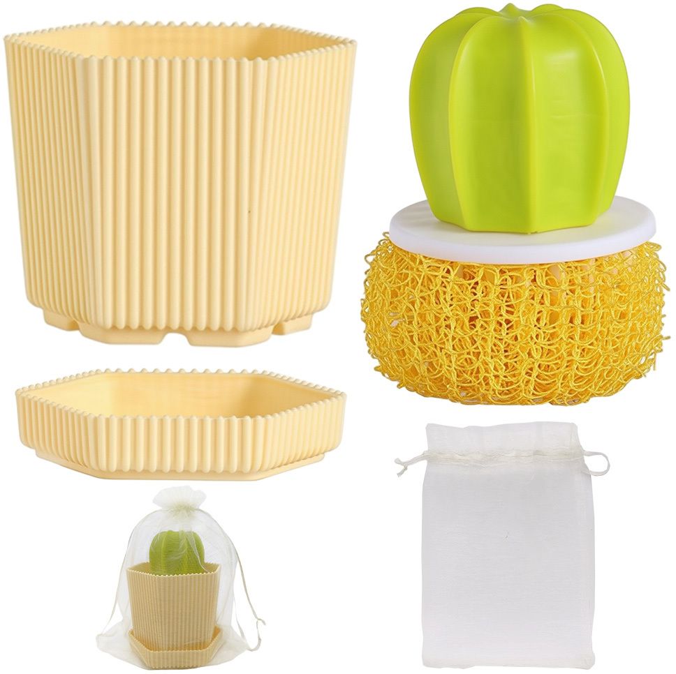 HANNEA Cactus style kitchen pot cleaning brush with tray for everyday dishes and pans for Laptops-image-26