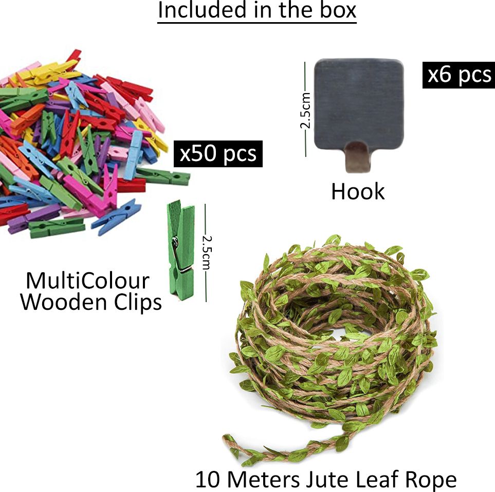 nisco NS_10 Meter Green Leaf Twine with 50 Pieces Mini Coloured Natural Wooden Clips Wooden Cloth Clips-picture-21