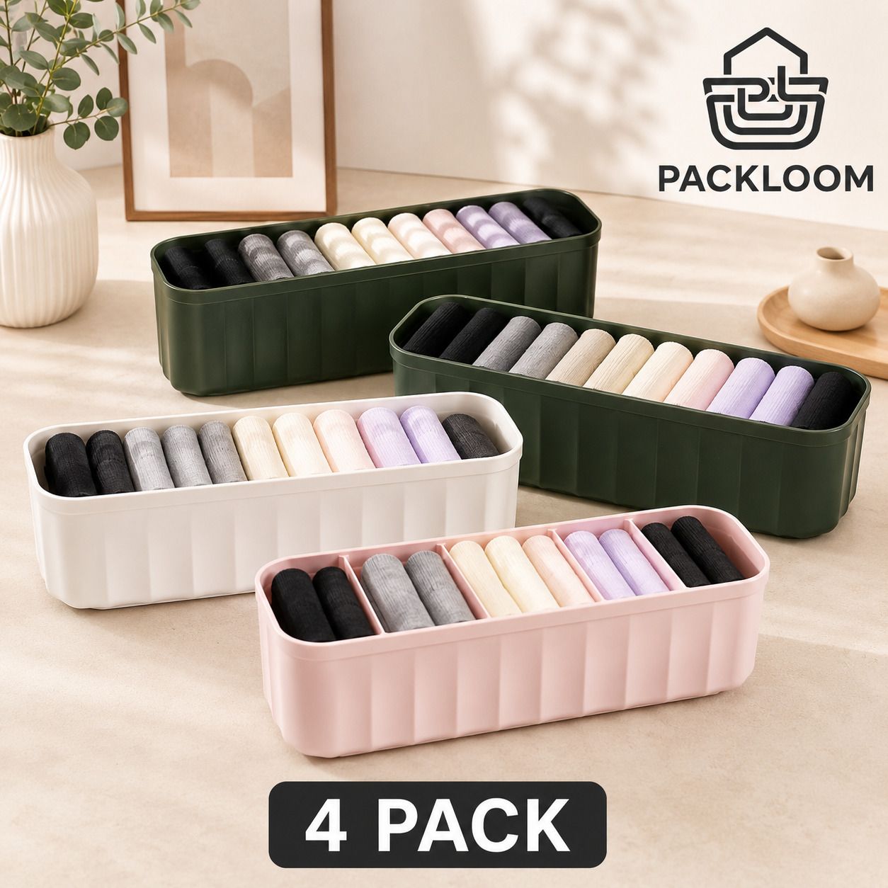 packloom 4 PC Storage Socks Tray for Wardrobe,Undergarment Cosmetic Makeup Rack Organizer Drawer Divider-picture-11