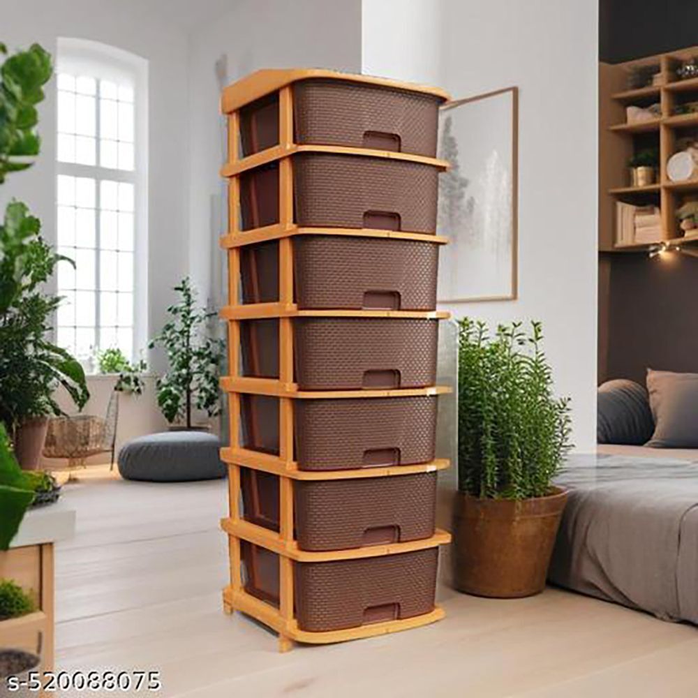 maxtid 7 Layer Brown Plastic Organizer chest Of Drawers For Storage Rack Drawer Divider-picture-10