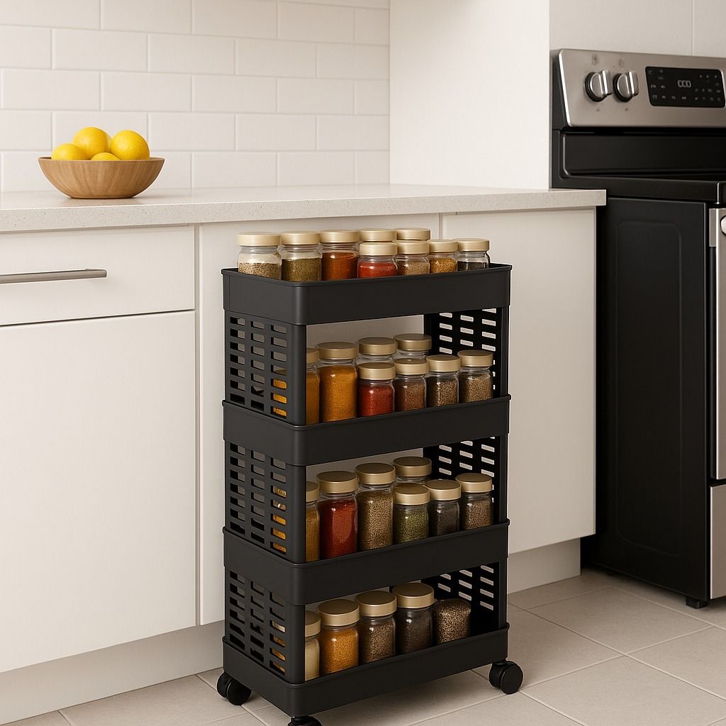 4 Layer Black Spice Rack Kitchen Plastic Cutlery Kitchen Drawer Divider-image-0
