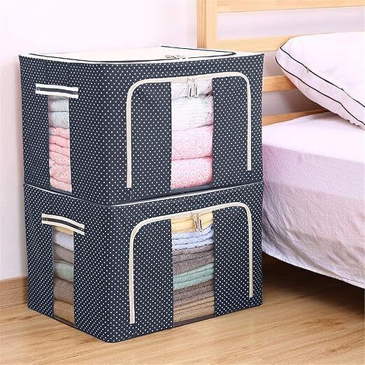 66 Liter Pack of 2 Storage Box Rectangular Foldable Clothe Storage Organizer Zip Closet Divider-image-44