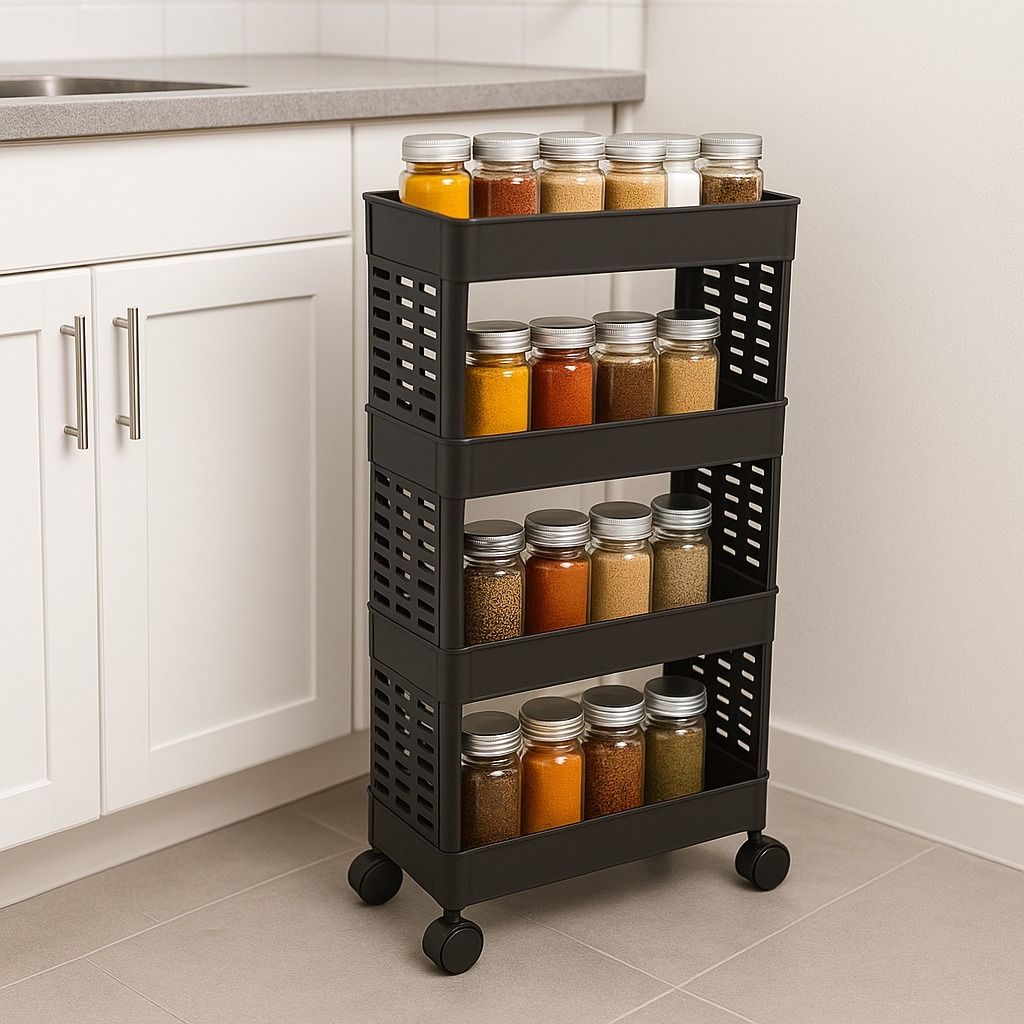 Cutlery Kitchen Rack Utensil kitchen spice rack plastic trolley with Adjustable Tiers Plastic-image-3