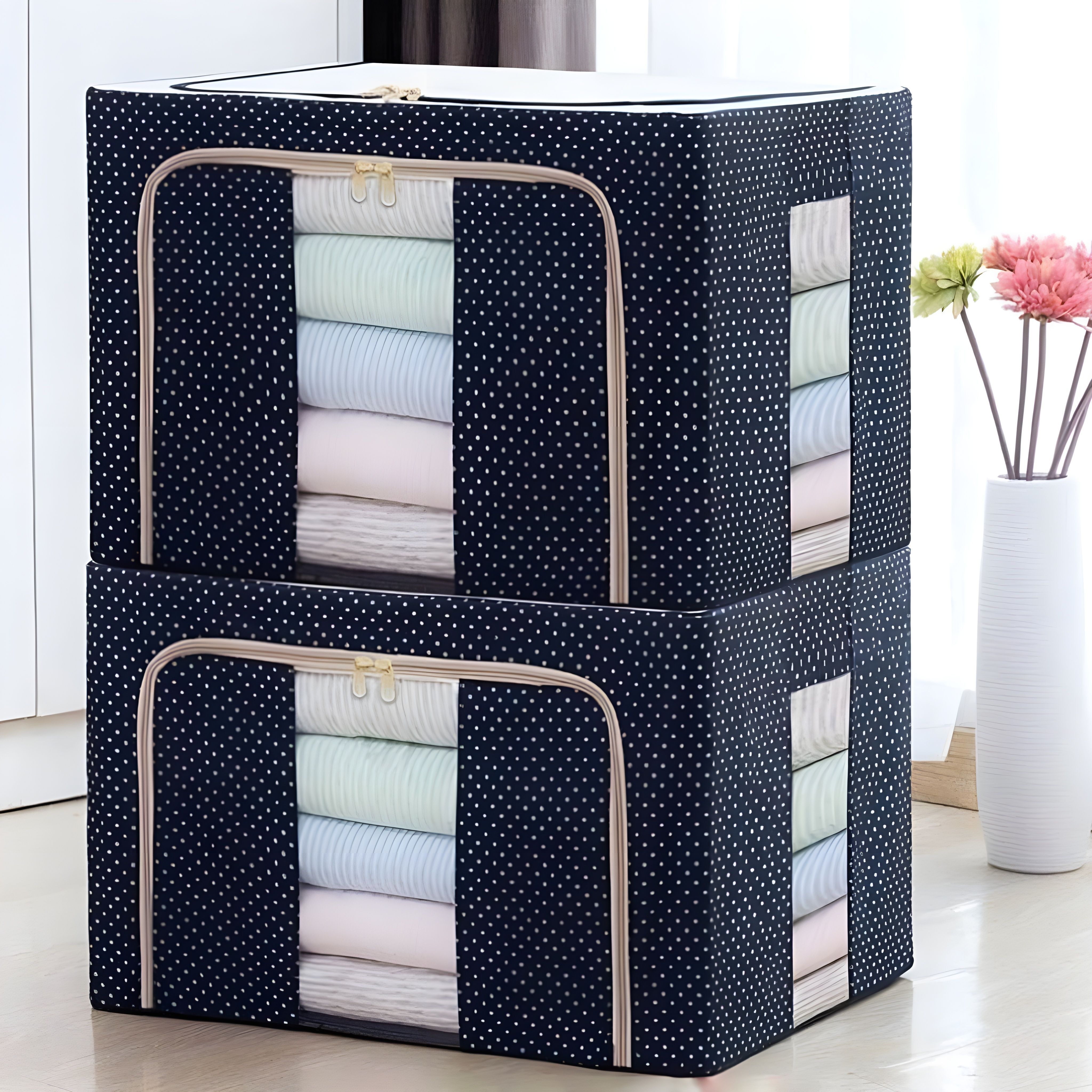 2Pcs 66 Liter Foldable Steel Frame Clothes Organizer For Wardrobe Storage Bag Closet Divider-image-23