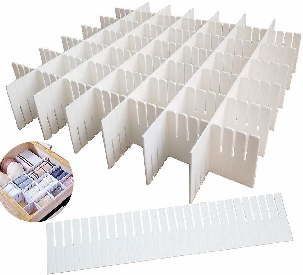 12 PCs Adjustable Stretchable Interlocking Drawer Clapboard Divider/Grid Closet Sorting Partition/Plastic Strips Separators cabinet Storage box organizer| Clothes/Socks/Makeup,12 Pc Drawer Divider-image-16
