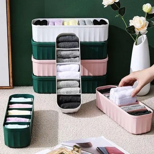 trendingkitchen (Pack Of 04) Multipurpose Plastic 5 Grid Socks Rack Storage Organizer Holder Closet Divider-picture-6