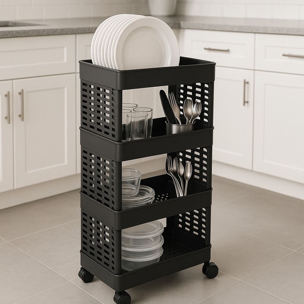 surety for safety 4 Layers Dish Drainer Kitchen Rack Plastic Trolly Foldable Storage Rack 4 Tiers Drawer Divider-picture-0