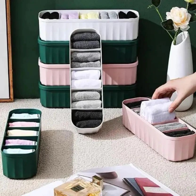 angelware (Pack Of 04) Multipurpose Plastic 5 Grid Socks Rack Storage Organizer Holder Drawer Divider-picture-23