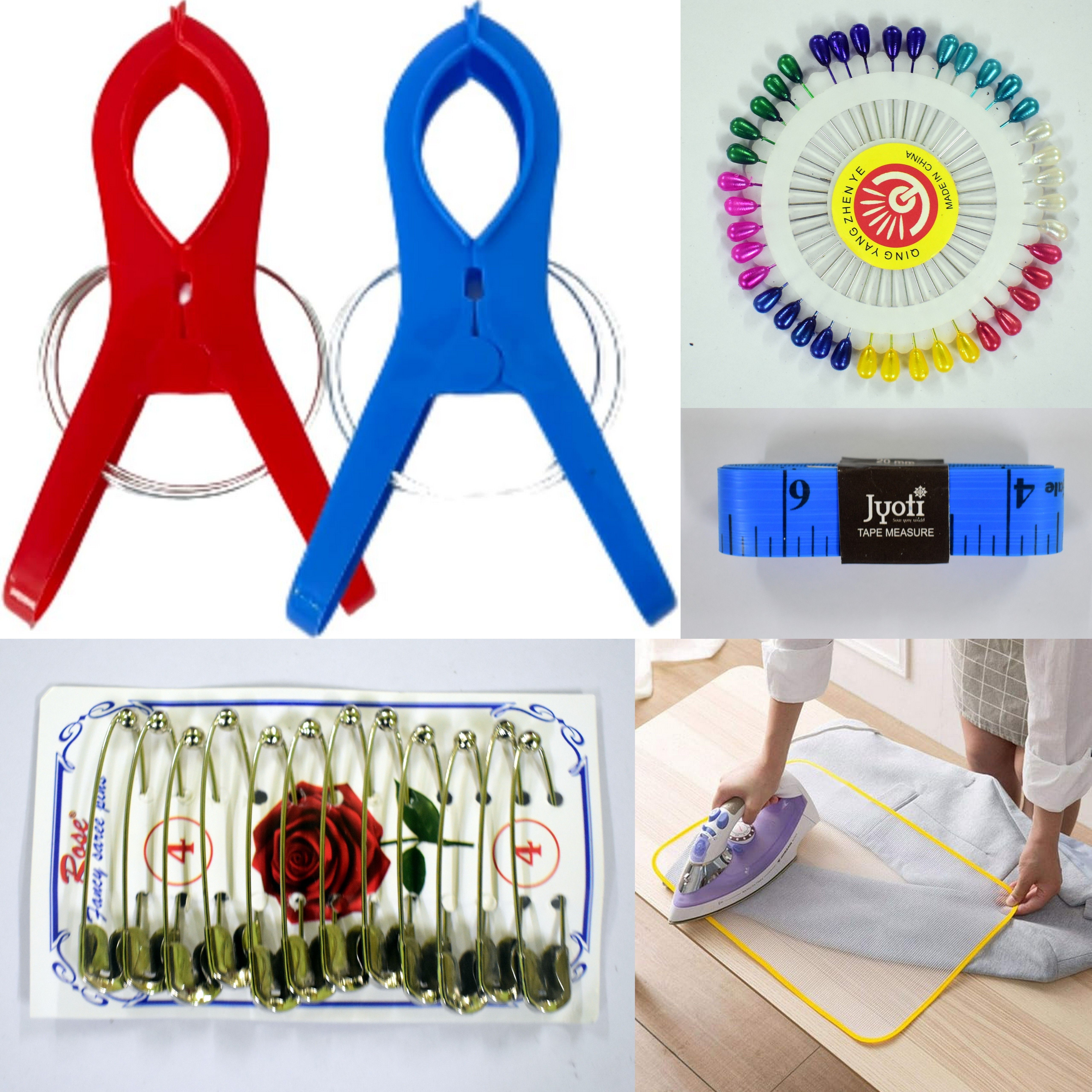 aari Pre-Pleating Kit 5 Items | Ironing Mat 1, Clips 2, Safety Pin,Tape and Pearl Pin Plastic Cloth Clips-picture-23