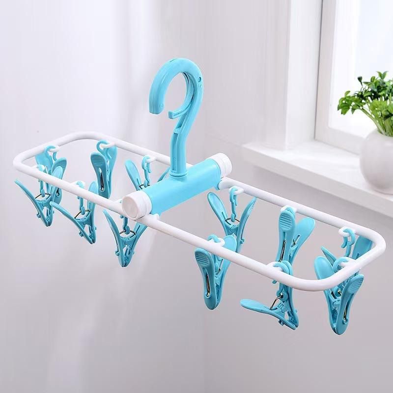 berrix Multipurpose Clip Hanger | 12 Clips | 360° Rotating | Space Saving Laundry Dryer Plastic Cloth Clips-picture-1