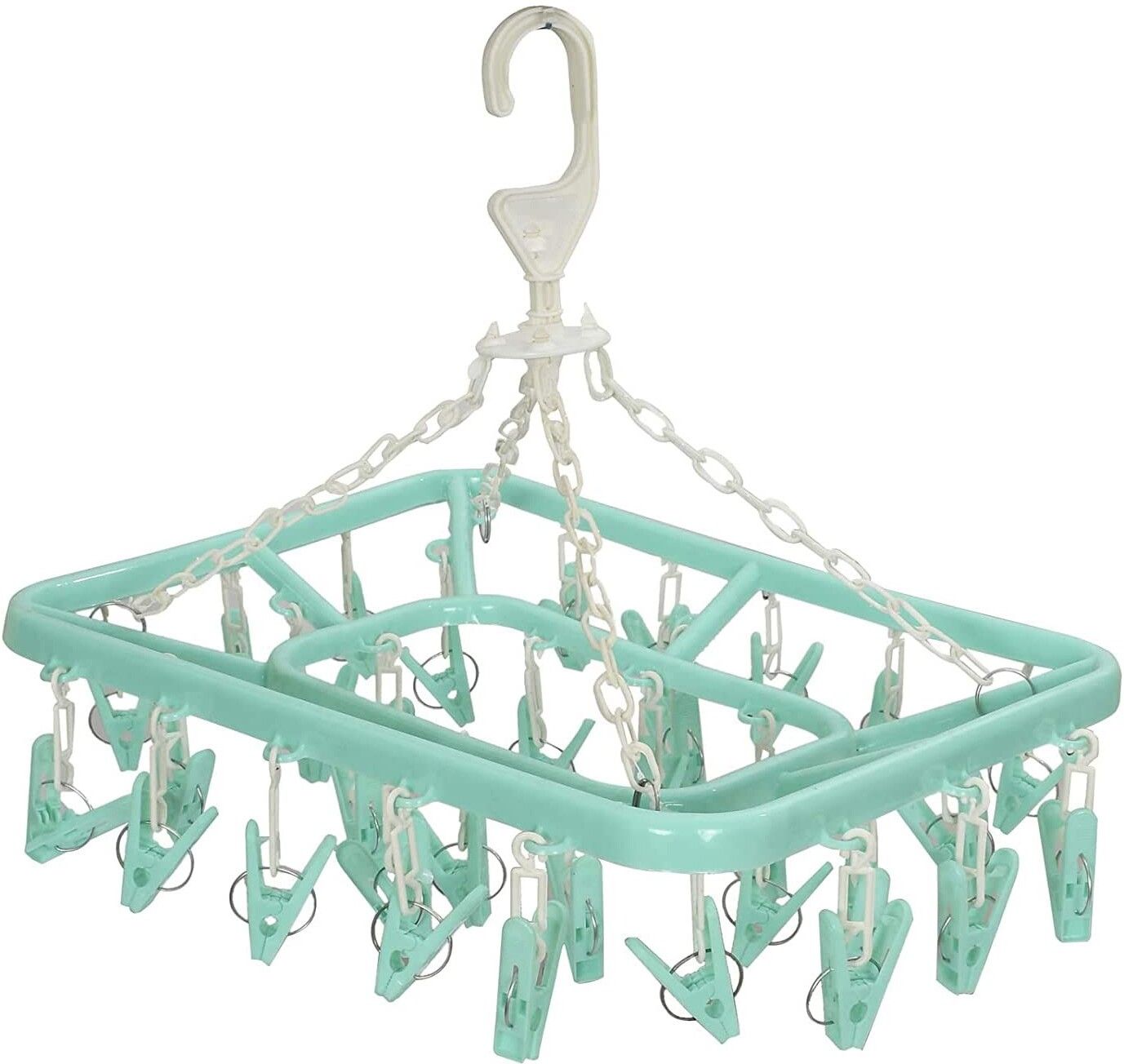 32 Clips Cloth Drying Hanger|Space Saving Travel & Durable Plastic (Green) Plastic Cloth Clips-image-45